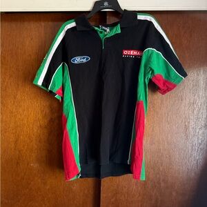 Vintage Ozemail Racing Team Men's Black and Green Shirt